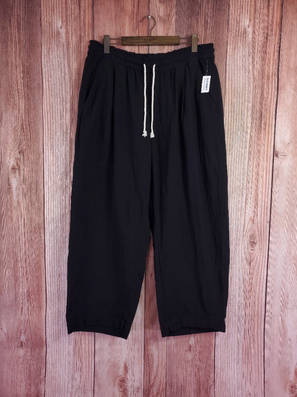 NWT Old Navy High Rise Barrel Leg Pants Womens XL Comfort Waistband Black Cotton